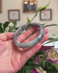 Baikalla Natural Black Wuji Jadeite Jade "Half Round" Bangle Bracelet (62.5mm) 