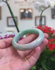 Baikalla Lotus Carving Natural Green Jadeite Jade "Half Round" Bangle Bracelet (53.6mm) 