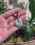 Baikalla Natural Blue-Green Patches Jadeite Jade "Ping An Kou" (Good Luck Button) Pendant Necklace
