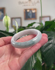 Baikalla Natural Light Blue-Green Flower Patch Jadeite Jade "Half Round" Bangle Bracelet (55.6mm) 