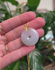 Baikalla 18K Yellow Gold "Ping An Kou" (Good Luck Button) Natural Icy White-Lavender W/ Green Patch Jadeite Jade Pendant