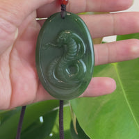 Natural Jade 12 Zodiac: Nephrite Jade Snake Pendant Necklace in Deep Green