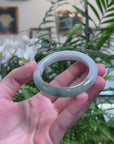 Baikalla White & Oil-Green Jadeite Jade "Half Round" Bangle Bracelet (52.8mm) 