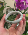 Baikalla White-Green W/ Deep Green Flowers Jadeite Jade "Half Round" Bangle Bracelet (55.4mm) 