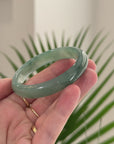 Baikalla Natural Icy Oil-Green Jadeite Jade "Oval Half Round" Bangle Bracelet (53.8mm) 