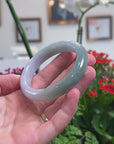 Baikalla Natural Blue-Green & Light Lavender Jadeite Jade "Half Round" Bangle Bracelet (56.5mm) 