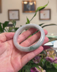 Baikalla Natural Blue-Green Flowers Jadeite Jade "Half Round" Bangle Bracelet (58.3mm) 
