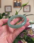 High-End Natural Icy Blue-Green Jadeite Jade "Half Round" Bangle Bracelet (56.1mm) 