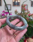 Baikalla Natural Light Green & Black Wuji Jadeite Jade "Half Round" Bangle Bracelet (56.7mm) 