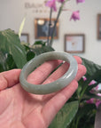 Baikalla Natural Oil-Green & Icy Green Patch Jadeite Jade "Half Round" Bangle Bracelet (57.3mm) 