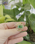 Baikalla "Antique Style" Sterling Silver Gold Plated Jadeite Jade Adjustable Ring With Agate Accents