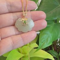 Genuine White Jade RuYi Pendant Necklace  with 14K Yellow Solid Gold Bail