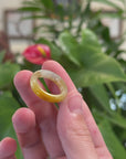 Natural Icy Yellow & Orange Burmese Jadeite Jade Band Ring 