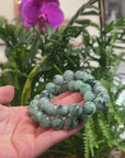 Baikalla Blue-Green Flower Genuine Jadeite Jade Large Round Bead Bracelet (13mm)