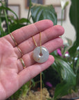 Baikalla Natural Blue-Green W/ Sajin (Golden Dust) Jadeite Jade "Ping An Kou" (Good Luck Button) Pendant Necklace