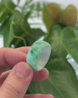 Baikalla Apple-Green & White Burmese Jadeite Jade Traditional Ring 