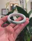 Baikalla Natural Deep Blue-Green Flower & Lavender Patch Jadeite Jade "Half Round" Bangle Bracelet (55.8mm) 