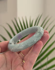 Baikalla Cherry Blossom Carving Natural Blue-Green & Lavender Patch Jadeite Jade "Half Round" Bangle Bracelet (56.5mm) 