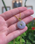 Baikalla Natural Lavender Jadeite Jade "Ping An Kou" (Good Luck Button) Pendant W/ 18ky Gold Bail & Natural Diamonds