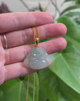 Burmese Ice Blue Green Jadeite Jade Happy Buddha Necklace With 18K Gold Bail