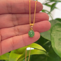 18k Yellow Gold Jadeite Jade Ginkgo Leaf Pendant Necklace with Diamond