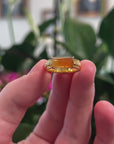 Baikalla Natural Icy Red & Orange Jadeite Jade 18ky Gold Bar Ring W/ Natural Diamonds 
