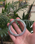 Baikalla Icy Green W/ Blue-Green Flowers "Traditional Full-Round" Jadeite Jade Bangle Bracelet (56.2mm) 