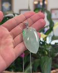 Baikalla Icy Green Jadeite Jade Shou Tao "Longevity Peach" Necklace W/ 14K White Gold Bail