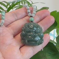 Baikalla™ "Fu Dog" (Guardian Lion) Natural Blue Green Jadeite Jade Necklace Collectibles