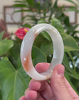 Baikalla Natural High End Smooth Light Icy Red Flower Wide Jadeite Jade Bangle (55mm )