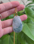 Genuine Ice Jadeite Jade RuYi Pendant Necklace With 18K Gold Bail