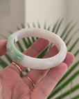 Baikalla Trailing Vine Leaf Carving Natural Apple-Green Patch Jadeite Jade "Half Round" Bangle Bracelet (54.6mm) 