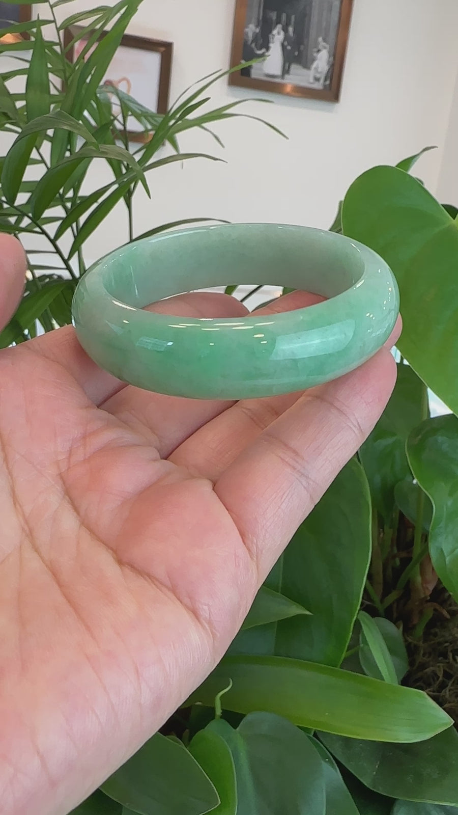 Baikalla Classic Green Natural Jadeite Jade Wider Bangle Bracelet (58.41mm) #415