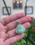 Baikalla Natural Apple Green Jadeite Jade "Happy Buddha" Pendant W/ 18kw Gold Bail