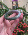 Baikalla Light Lavender & Deep Oil-Green Jadeite Jade "Half Round" Bangle Bracelet (56.4mm) 