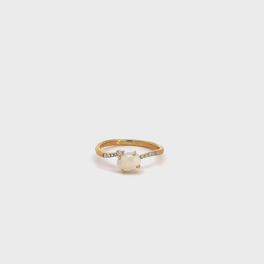 14k Yellow Gold Opal Diamond Engagement Ring