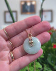 Baikalla Natural Light Green Jadeite Jade Pendant Necklace W/ 18k Rose Gold Constellation (Gemini) Bail & Ruby