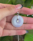 "Good Luck Button" Lavender Jadeite Jade Lucky KouKou Pendant With 14K White Gold Bail