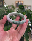 Baikalla Natural Light Lavender & Deep Blue-Green Flowers Jadeite Jade Bangle Bracelet (57.7mm) 