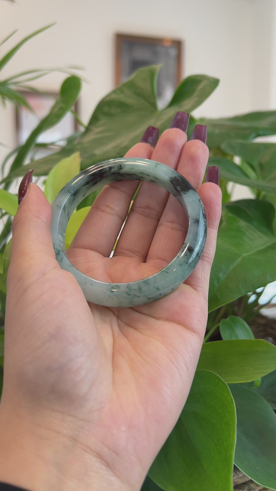 Baikalla Natural Burmese Blue-green Jadeite Jade Bangle Bracelet (58.03mm)#T149