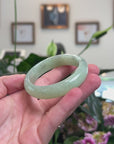 Baikalla Natural Icy Apple-Green W/ Black Wuji Freckles Jadeite Jade "Half Round" Bangle Bracelet (53.8mm) 