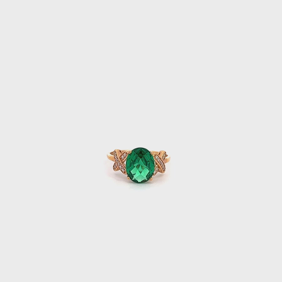 18k Rose Gold Lab-Created Emerald Ring With CZ
