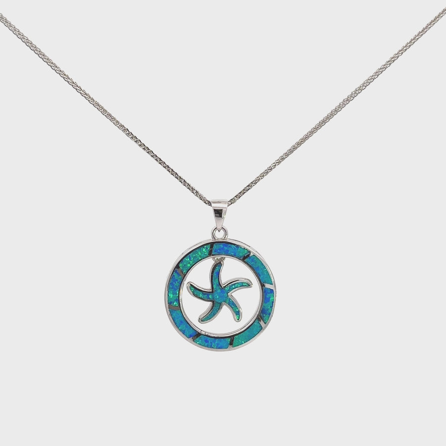 Baikalla Sterling Silver Lab-Made Blue Opal Dangle Starfish Pendant Necklace