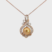 Baikalla  18k Rose Gold Round Golden Cultured Tahitian Pearl & Diamond Pendant Necklace