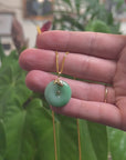Baikalla Apple-Green "Ping An Kou" Jadeite Jade Pendant W/ 18K Yellow Gold Bail
