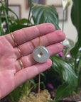 Baikalla Natural Blue-Green W/ Sajin (Golden Dust) Jadeite Jade "Ping An Kou" (Good Luck Button) Pendant Necklace