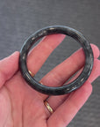 Natural Black Wuji Jadeite Jade "Traditional Full Round" Bangle Bracelet (55mm)