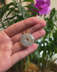 Baikalla "Ping An Kou" (Good Luck Button) Icy Light Blue-Green & Sajin Jadeite Jade Pendant Necklace