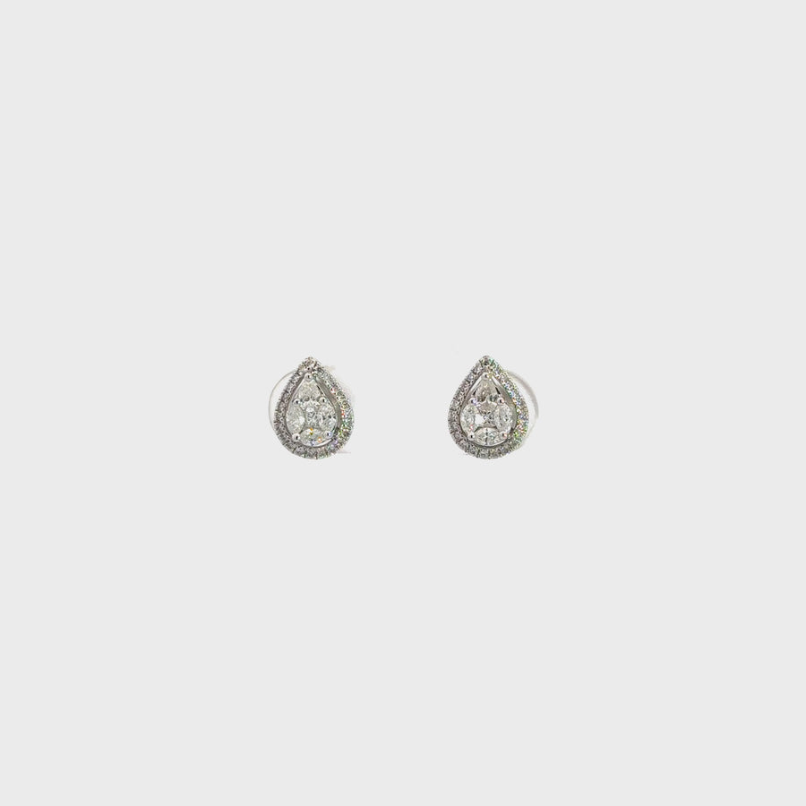 18k Classic White Gold Pear Diamond Earrings