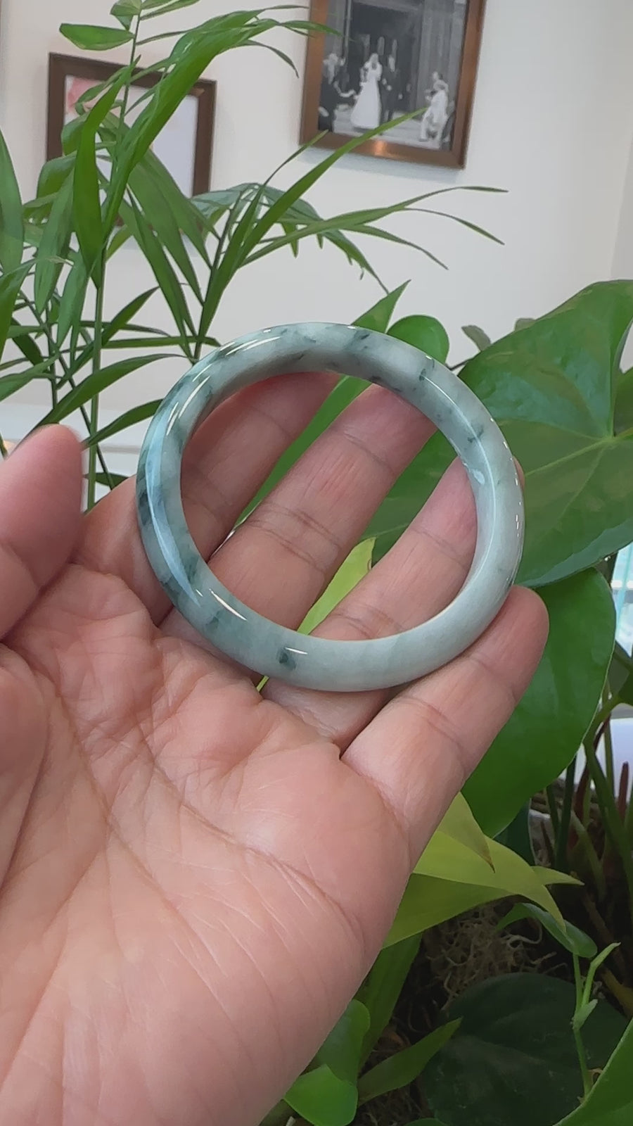 Baikalla Natural Burmese Blue-green Jadeite Jade Bangle Bracelet (55.65mm)#T082